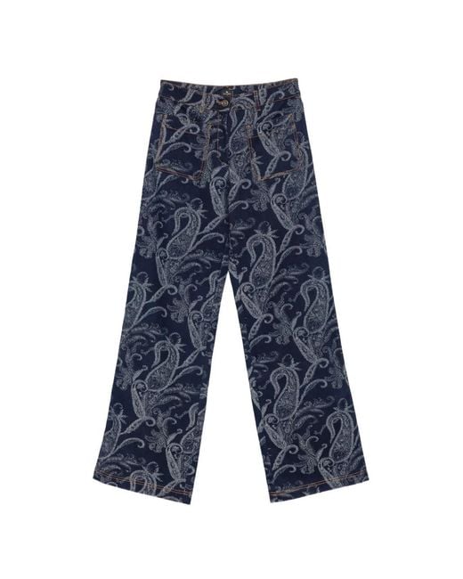 Etro Blue Paisley-Print Jeans