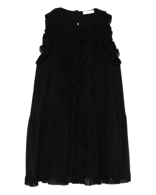 Ulla Johnson Mini-Jurk Met Ruches in het Black