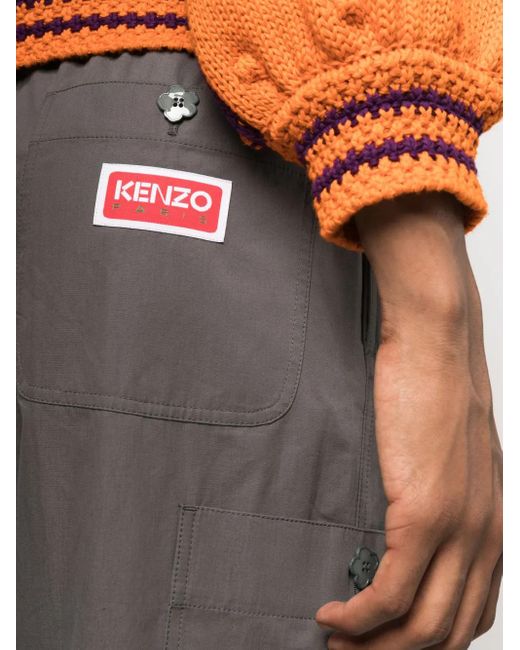 KENZO Gray Straight Leg Trousers With Logo Patch for men