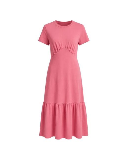 DKNY Pink Ruched Tiered Midi Dress