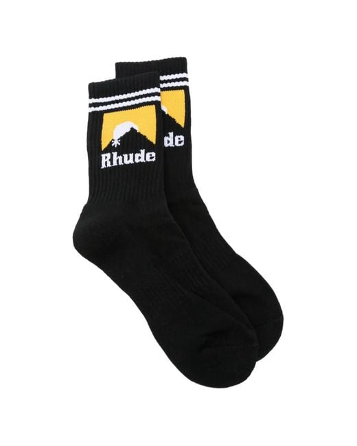 Rhude Black Logo-Intarsia Moonlight Socks for men
