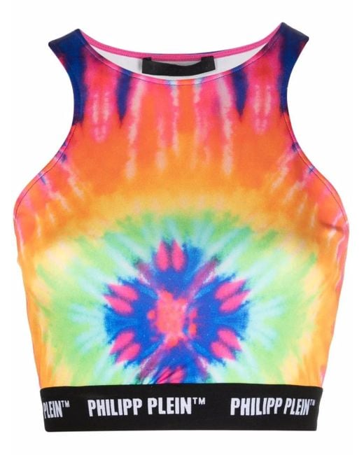 Philipp Plein Blue Tie Dye-Print Cropped Top