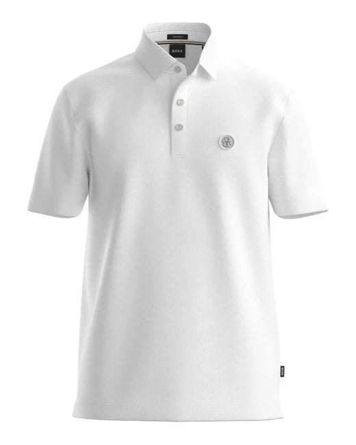 Boss White Parris Buttoned Logo Polo Shirt for men