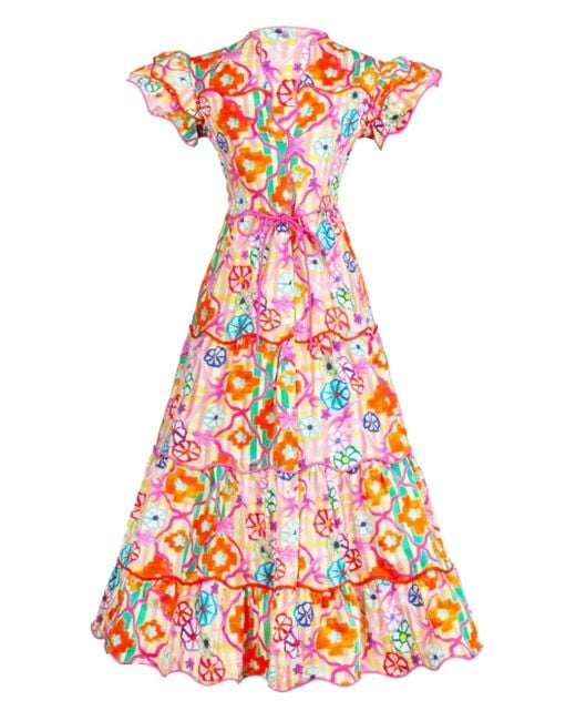 Celiab White Baba Voyager-Print Midi Dress