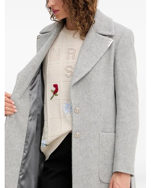 Fracomina Gray Herringbone-Pattern Belted Coat