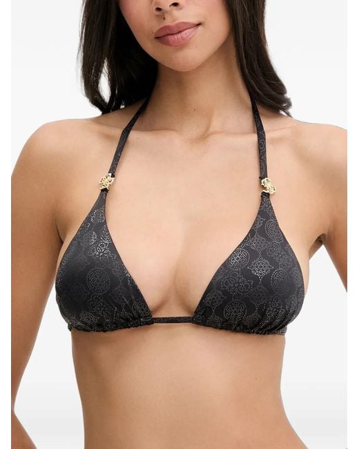 Guess Black Logo-Pattern Halterneck Bikini Top