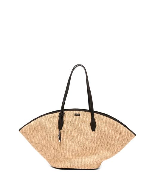 Boss Natural Raffia Tote Bag With Leather Trims