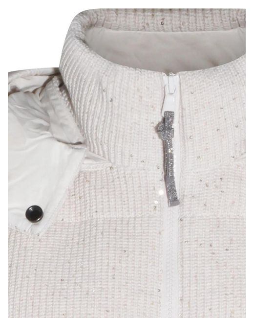 Brunello Cucinelli White Hooded Sequin Embellished Gilet