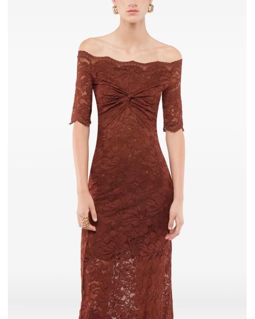 Rabanne Brown Floral Stretch-Guipure Lace Midi Dress