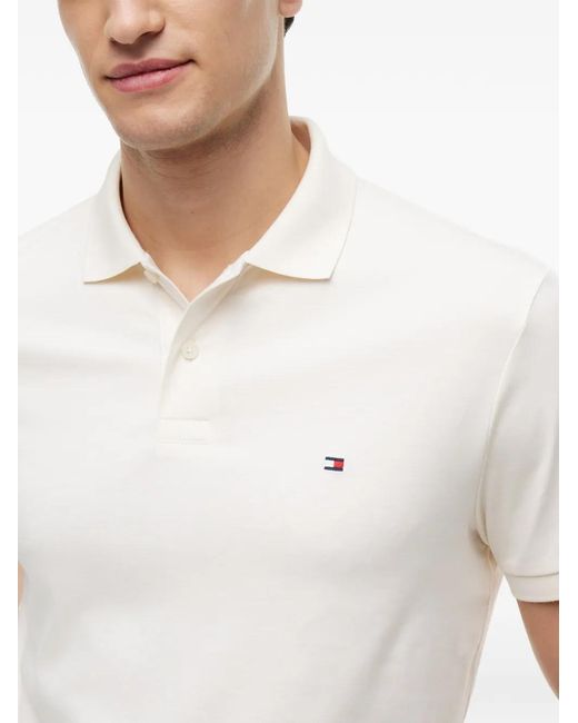 Tommy Hilfiger White Logo-Embroidered Short-Sleeve Polo Shirt for men