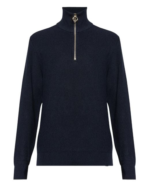 Paul & Shark Blue Shark Tag Tech Wool Half Zip Sweater for men