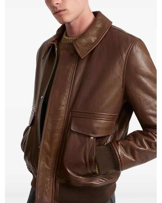 Yves Salomon Brown Aviator Leather Jacket for men