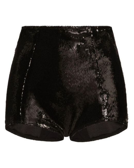 Dolce & Gabbana Black High-Waist-Shorts mit Pailletten