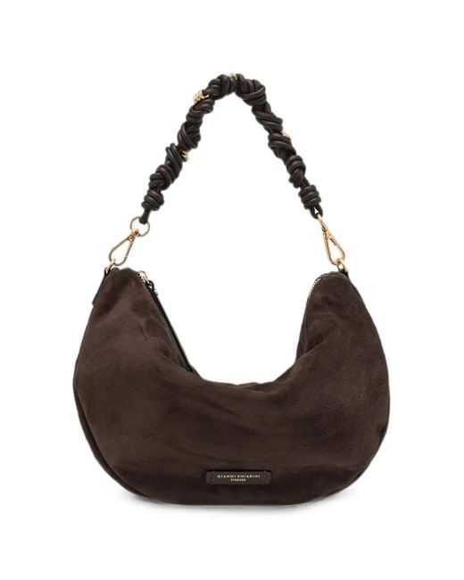 Gianni Chiarini Black Cleo Medium Suede Knotted-Strap Tote Bag