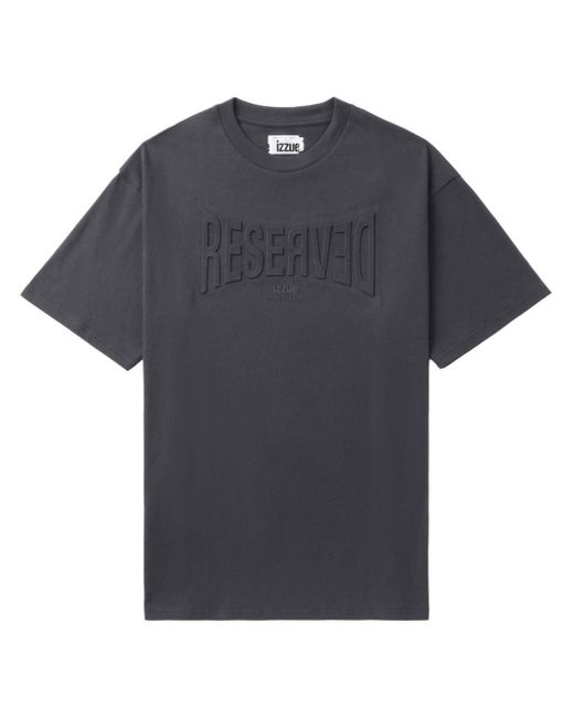Izzue Black Debossed-slogan Cotton T-shirt for men