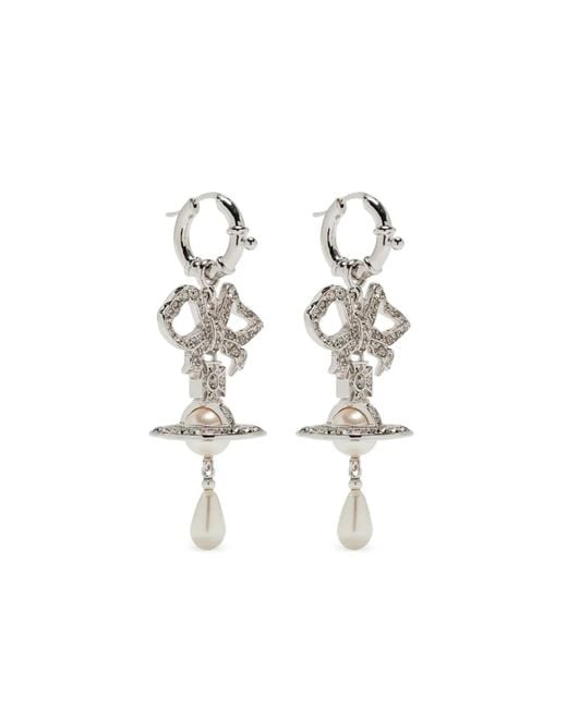 Vivienne Westwood White Rigoberta Bow-Crystal Pearl Earrings