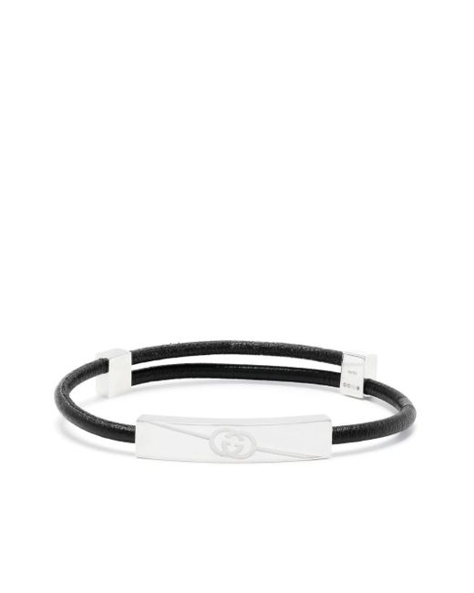 Gucci Metallic Interlocking G Leather Bracelet for men