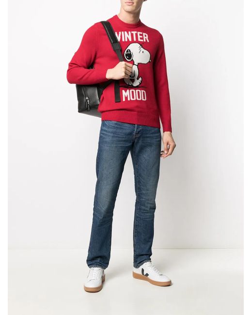 Mc2 Saint Barth Red Snoopy Festive Intarsia-Knit Jumper for men