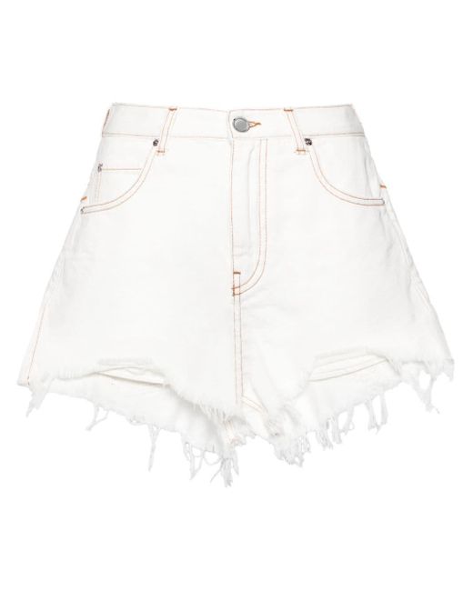 Pinko White Ausgefranste Honey Jeans-Shorts
