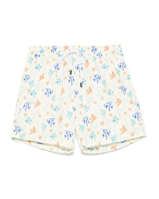Barba Napoli White Printed Swim Shorts for men