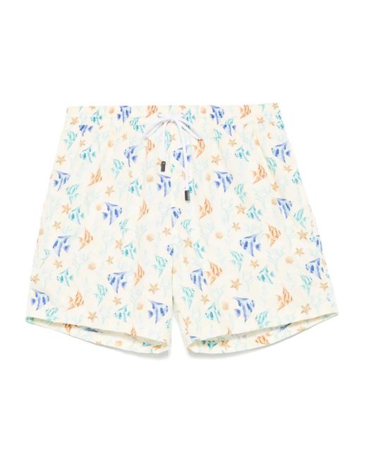 メンズ Barba Napoli プリント トランクス水着 White