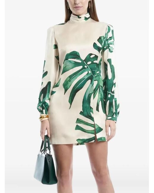 Raquel Diniz Elle Mini-Jurk Met Bladerprint in het Green