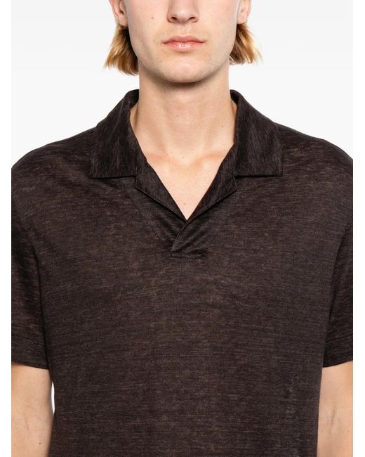 Zegna Black Oasi Lino Polo-Collar T-Shirt for men