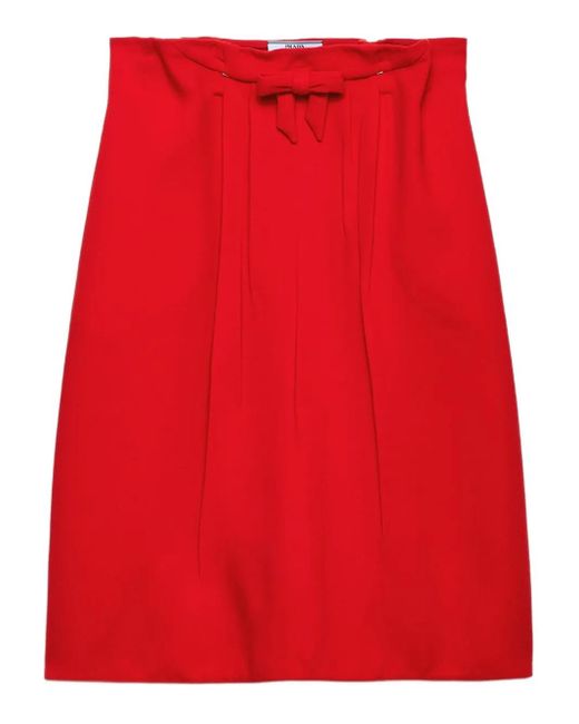 Jupe Mi-Longue Plissée À Détail De Nœud Prada en coloris Red