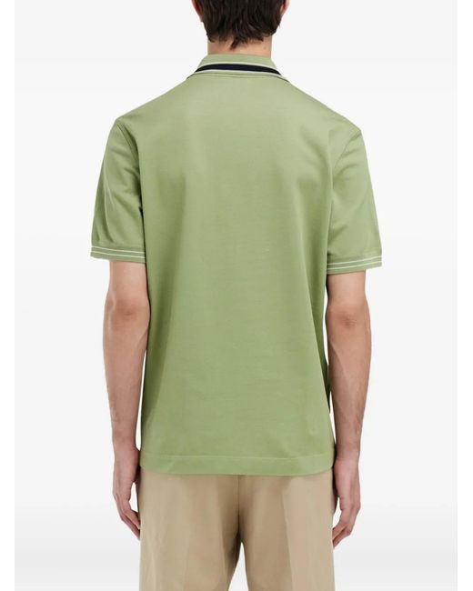 Ferragamo Green Logo Embroidered Striped Polo Shirt for men