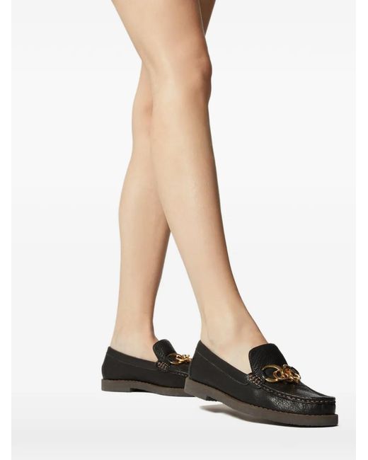 Odissi Black Jane Chain Grainy Leather Loafers