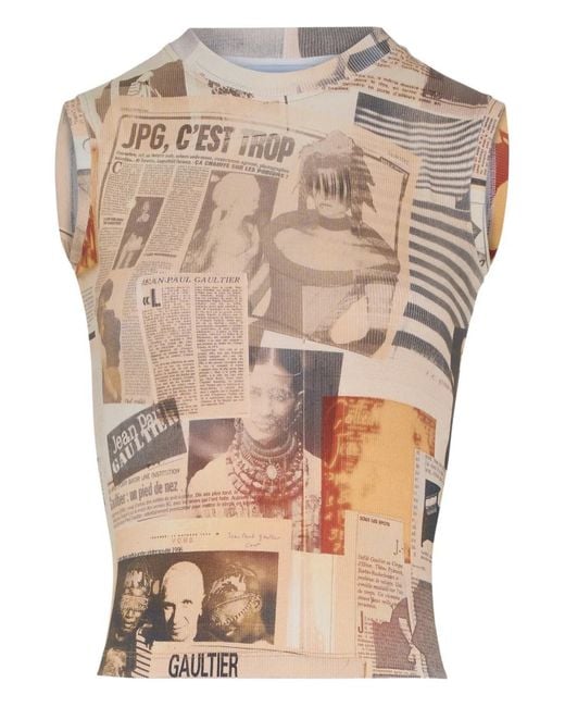 Jean Paul Gaultier Natural Newspaper-Print Cotton Ribbed Tank Top