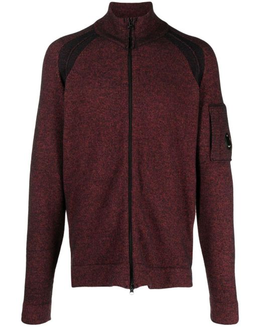 C P Company Red Speckled-Knit Zip-Up Cardigan for men