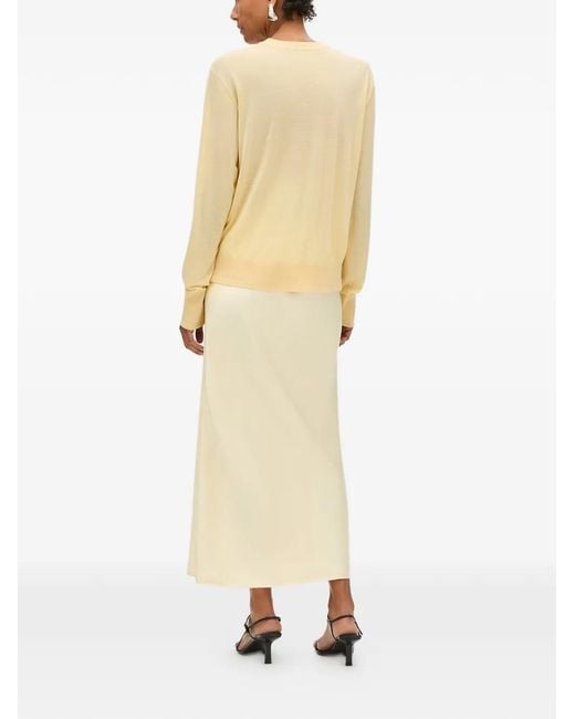 Another Tomorrow White Fine-Knit Wool Long-Sleeve Top