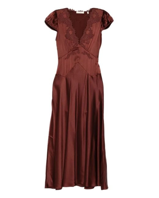 Vestido midi con ribete de encaje Doen de color Red