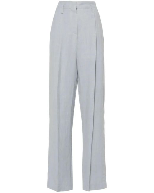 Brunello Cucinelli Gray Pleated Straight-Leg Trousers