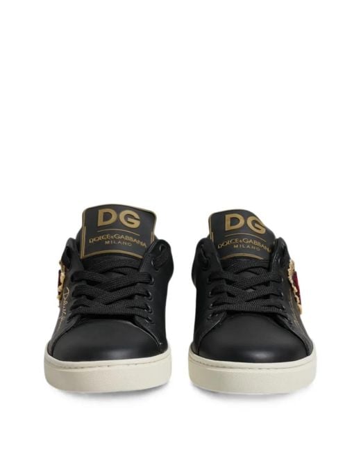 Dolce & Gabbana Black Heart-Patch Leather Sneakers
