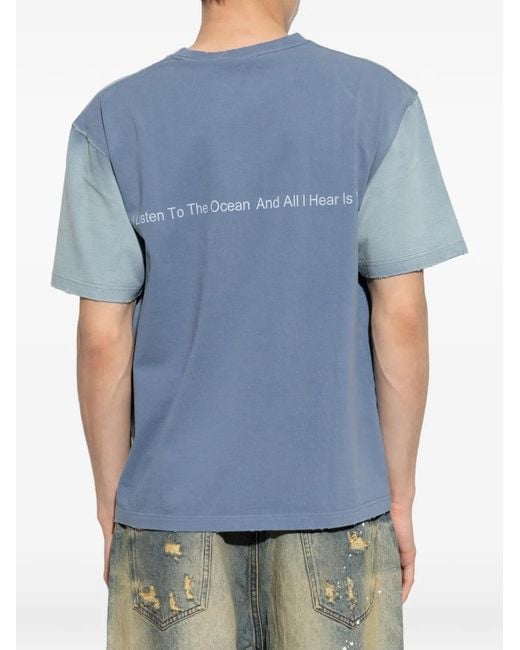 M I S B H V Blue Graphic-Print Distressed T-Shirt