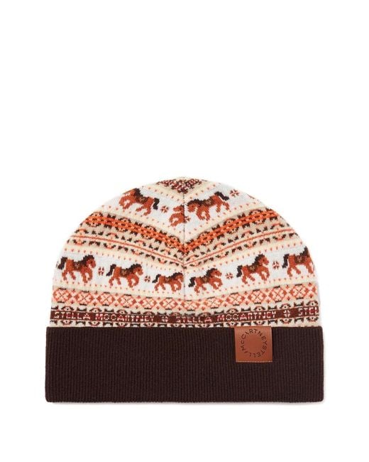 Stella McCartney Red Fair Isle Wool Beanie