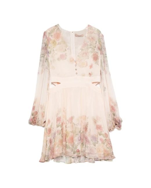 Twinset Natural Midi Floral-Print Cut-Out Dress