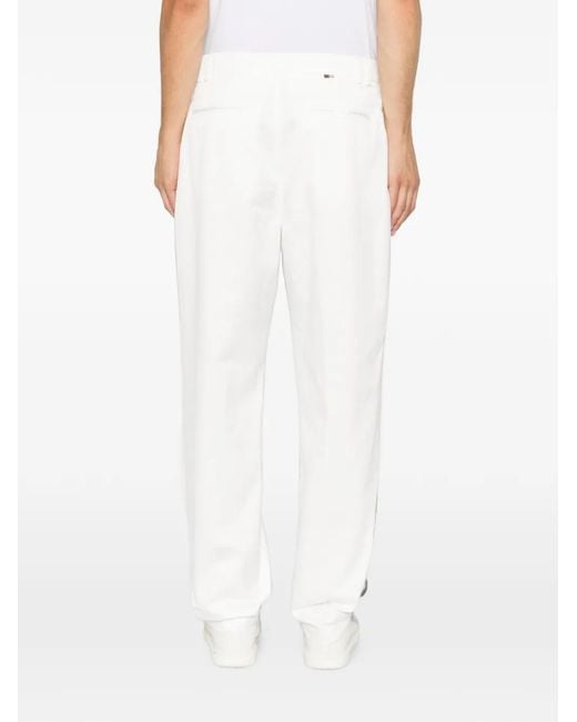 Canali White Pleated Straight-Leg Trousers for men