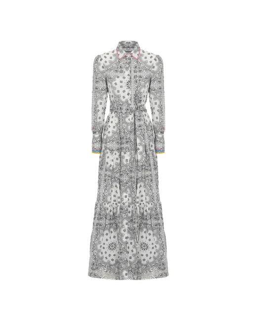 Mc2 Saint Barth Gray Jensen Paisley-Print Tiered Maxi Dress