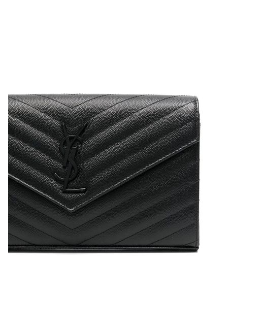 Saint Laurent Black Cassandre Leather Wallet On Chain