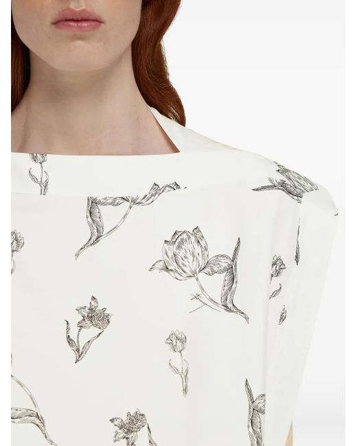 Ferragamo White Midikleid Mit Blumen-Print