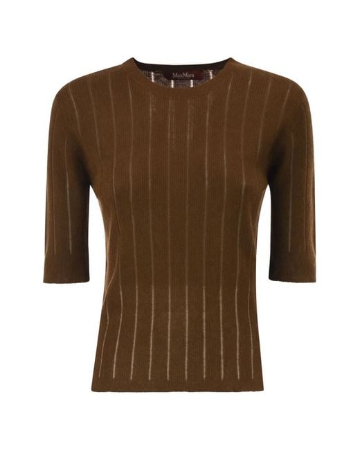 Max Mara Brown Ribbed-Knit Silk-Blend Top