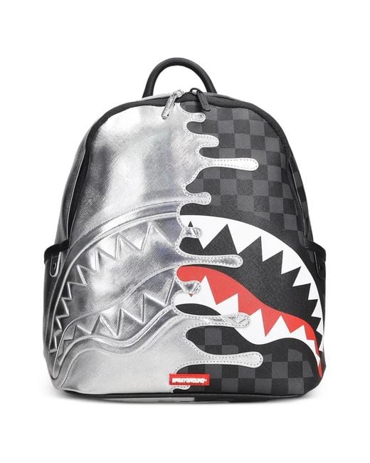 Sprayground Gray Checkerboard Shark-Mouth Backpack for men