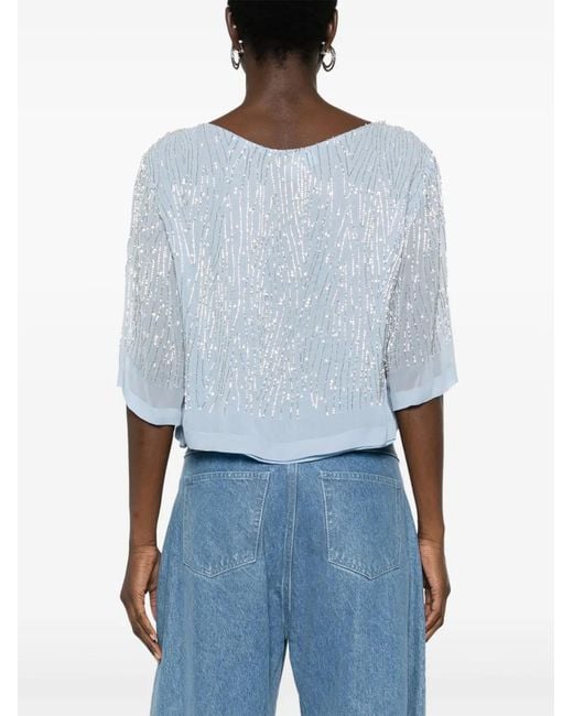 P.A.R.O.S.H. Blue Bead-Embellished Blouse
