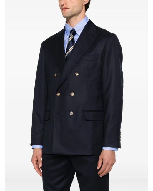 Brunello Cucinelli Blue Double-Breasted Cupro Blazer for men