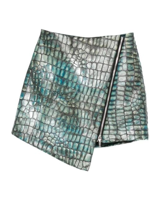 MITILIANE COUTURE Blue Embossed Leather Croc Effect Skirt