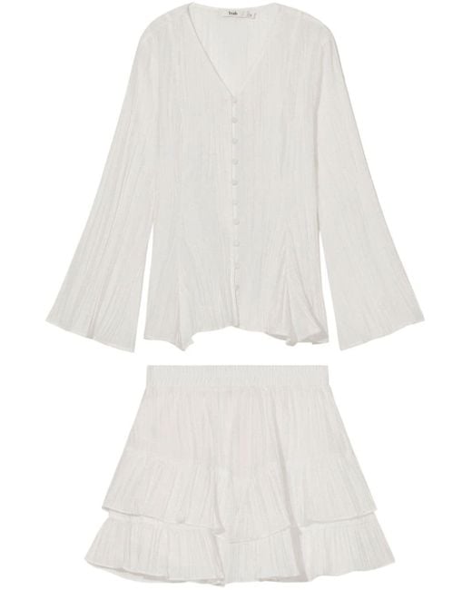 B+ AB White Pleated Tiered Miniskirt Set