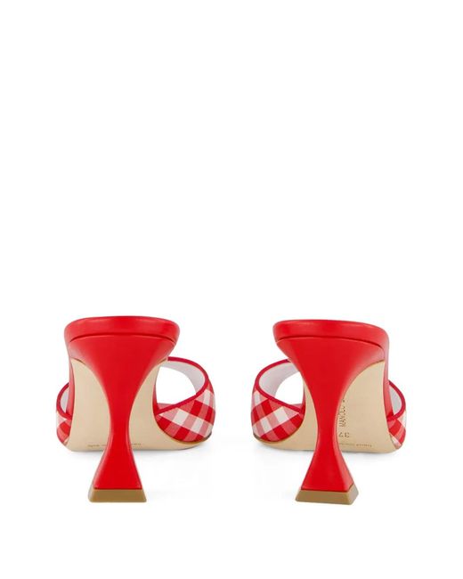 Manolo Blahnik Red Jadara Cotton Gingham Mules